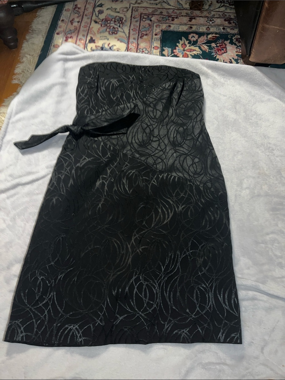David Meister Black Strapless Cocktail Dress with Subtle Sheen